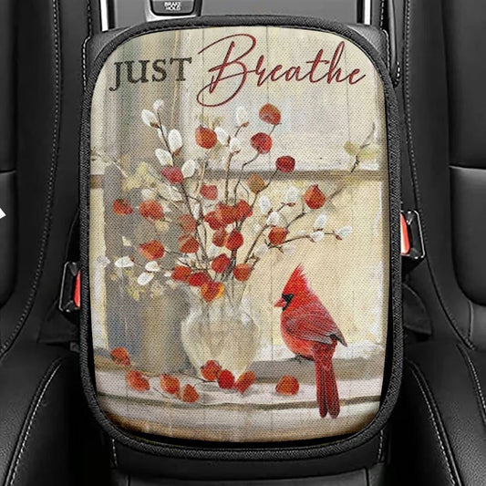 Cardinal, Fuchsia Flower, Willow Flower, Just Breathe Car Center Console Cover, Christian Armrest Seat Cover, Bible Seat Box Cover