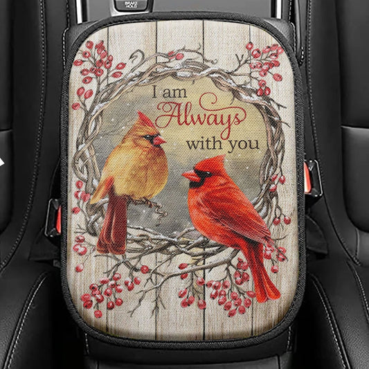 Cardinal I Am Always With You Seat Box Cover, Christian Car Center Console Cover, Religious Car Interior Accessories