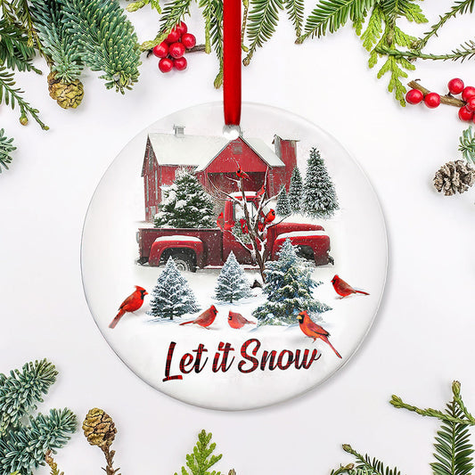 Cardinal Let It Snow Redtruck Ceramic Circle Ornament - Decorative Ornament - Christmas Ornament