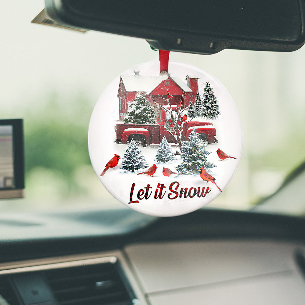 Cardinal Let It Snow Redtruck Ceramic Circle Ornament - Decorative Ornament - Christmas Ornament