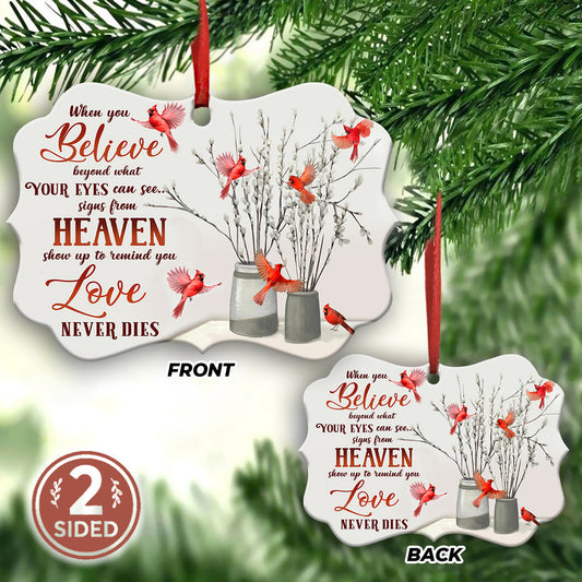 Cardinal Love Never Dies Metal Ornament - Christmas Ornament - Christmas Gift