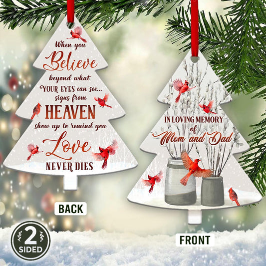 Cardinal Memorial Mom And Dad Tree Shaped Ornament - Christmas Ornament - Ciaocustom