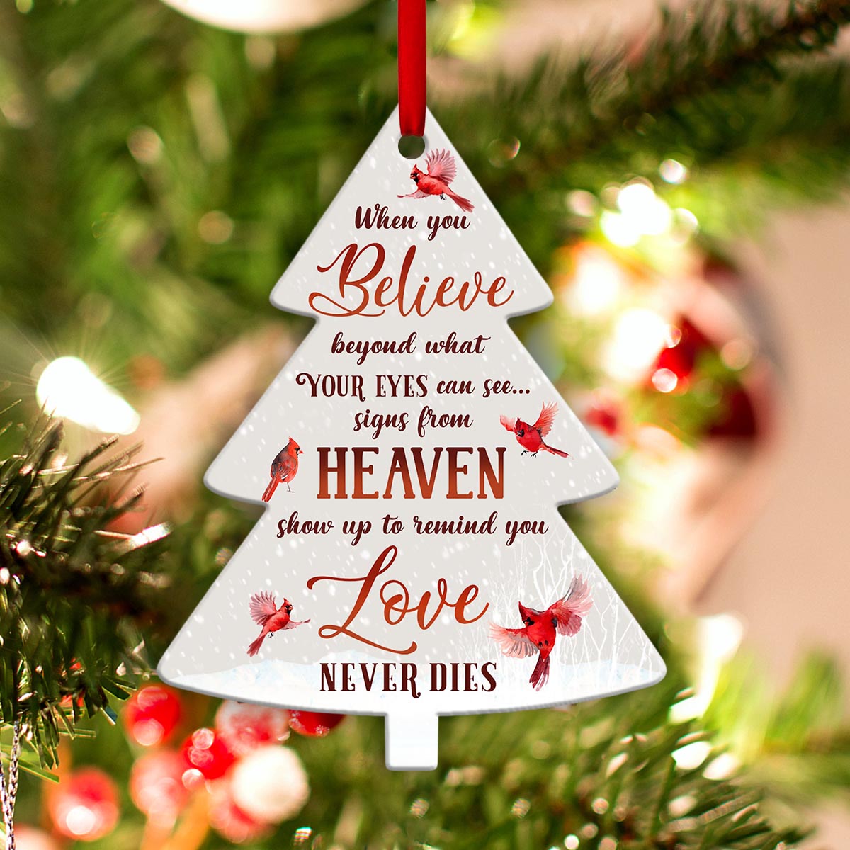 Cardinal Memorial Mom And Dad Tree Shaped Ornament - Christmas Ornament - Ciaocustom