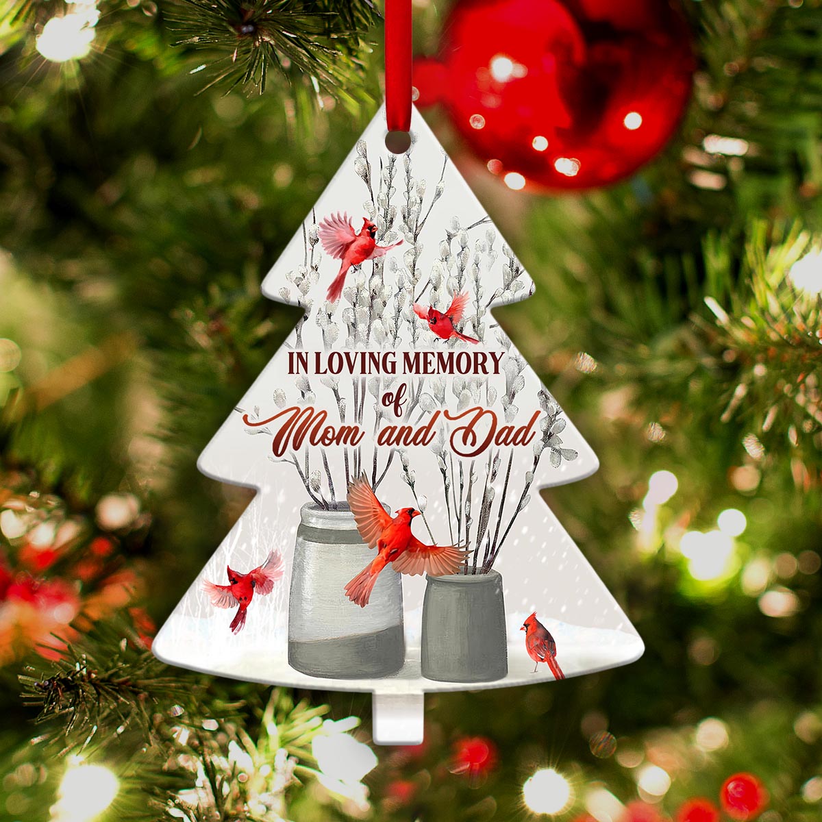 Cardinal Memorial Mom And Dad Tree Shaped Ornament - Christmas Ornament - Ciaocustom