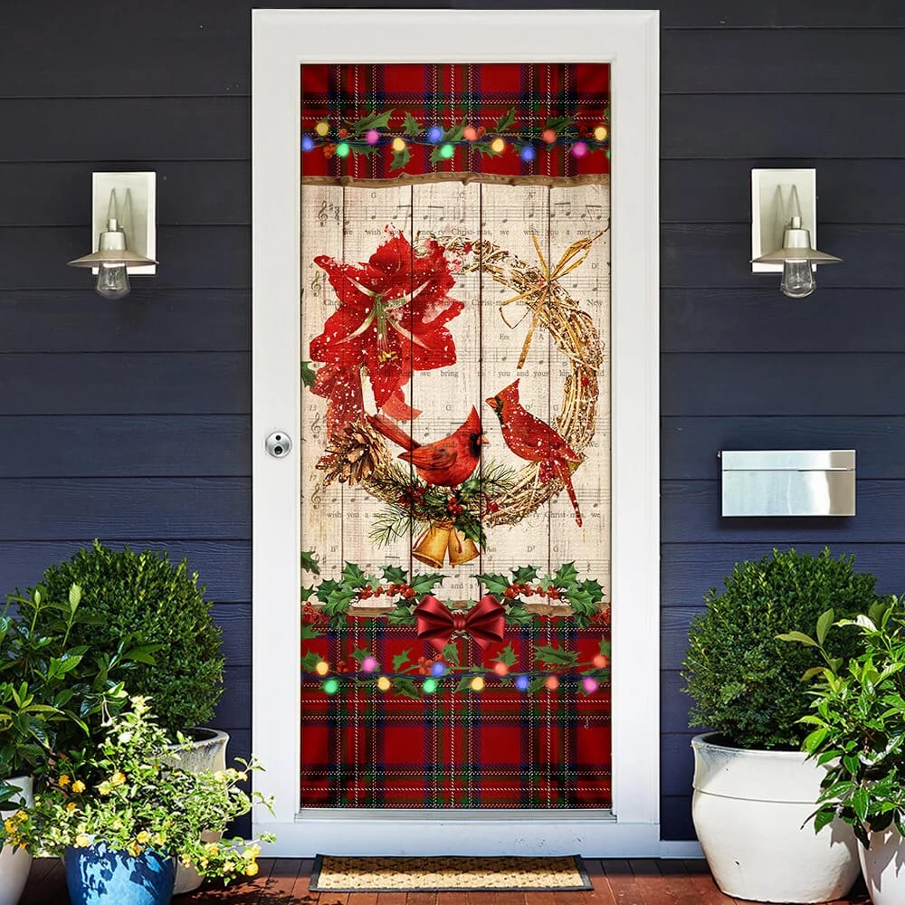 Cardinal Merry Christmas Door Cover - Cardinal Christmas Decor - Christmas Door Cover Decorations
