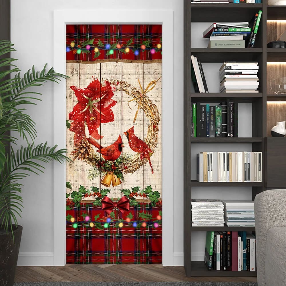 Cardinal Merry Christmas Door Cover - Cardinal Christmas Decor - Christmas Door Cover Decorations