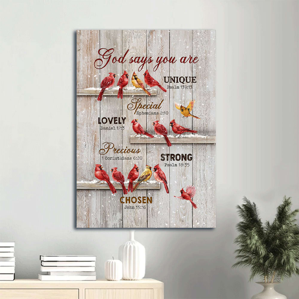 Cardinal Painting A Winter Day Winter Painting God Says You Are Canvas Wall Art - Christian Gift