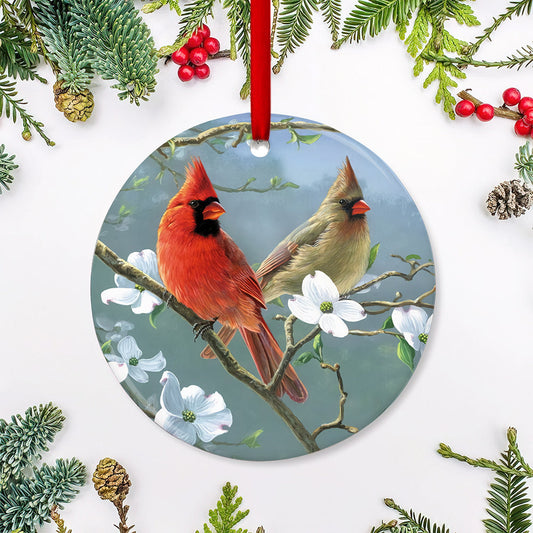 Cardinal Painting Art 2 Ceramic Circle Ornament - Decorative Ornament - Christmas Ornament