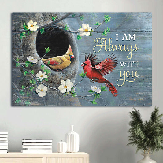 Cardinal Painting Beautiful Japanese Anemone I Am Always With You Heaven Canvas Wall Art - Christian Wall Decor
