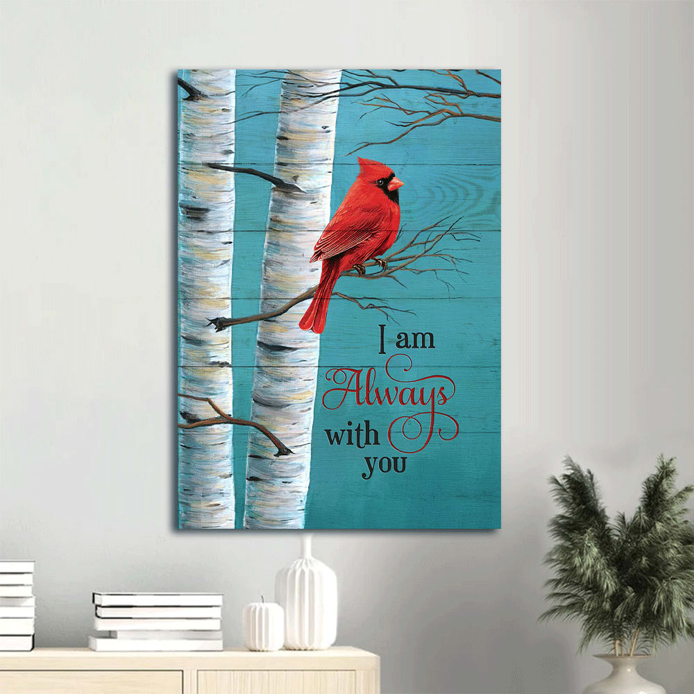 Cardinal Painting Blue Background Oldest Tree I Am Always With You Heaven Canvas Wall Art - Christian Gift