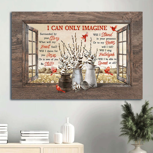 Cardinal Painting Cotton Flower Autumn Field I Can Only Imagine Canvas Wall Art - Christian Wall Decor