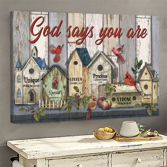 Cardinal Painting Vintage Bird House God Says You Are Canvas Wall Art - Christian Poster - Religious Wall Decor