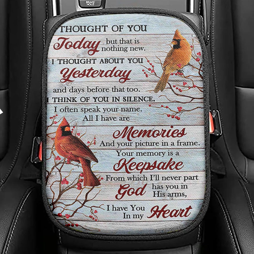 Cardinal Red Cranberry I Thought Of You Today Seat Box Cover, Bible Verse Car Center Console Cover, Christian Inspirational Car Interior Accessories