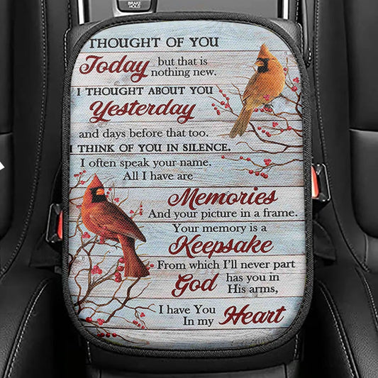 Cardinal Red Cranberry I Thought Of You Today Seat Box Cover, Bible Verse Car Center Console Cover, Christian Inspirational Car Interior Accessories