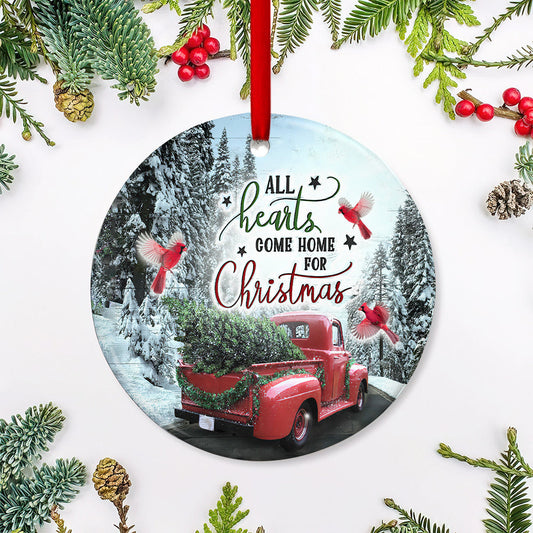 Cardinal Red Truck 2 Ceramic Circle Ornament - Decorative Ornament - Christmas Ornament