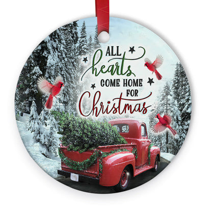 Cardinal Red Truck 2 Ceramic Circle Ornament - Decorative Ornament - Christmas Ornament