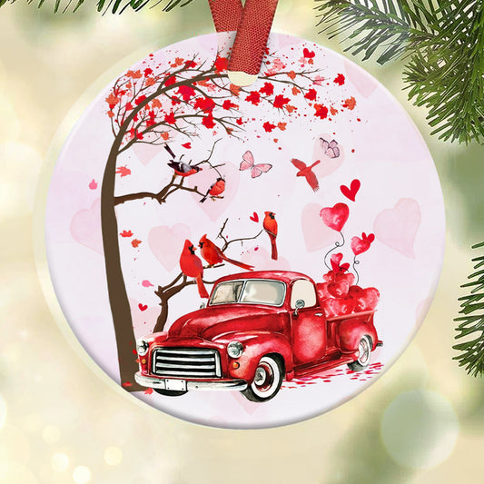 Cardinal Red Truck 3 Ceramic Circle Ornament - Decorative Ornament - Christmas Ornament