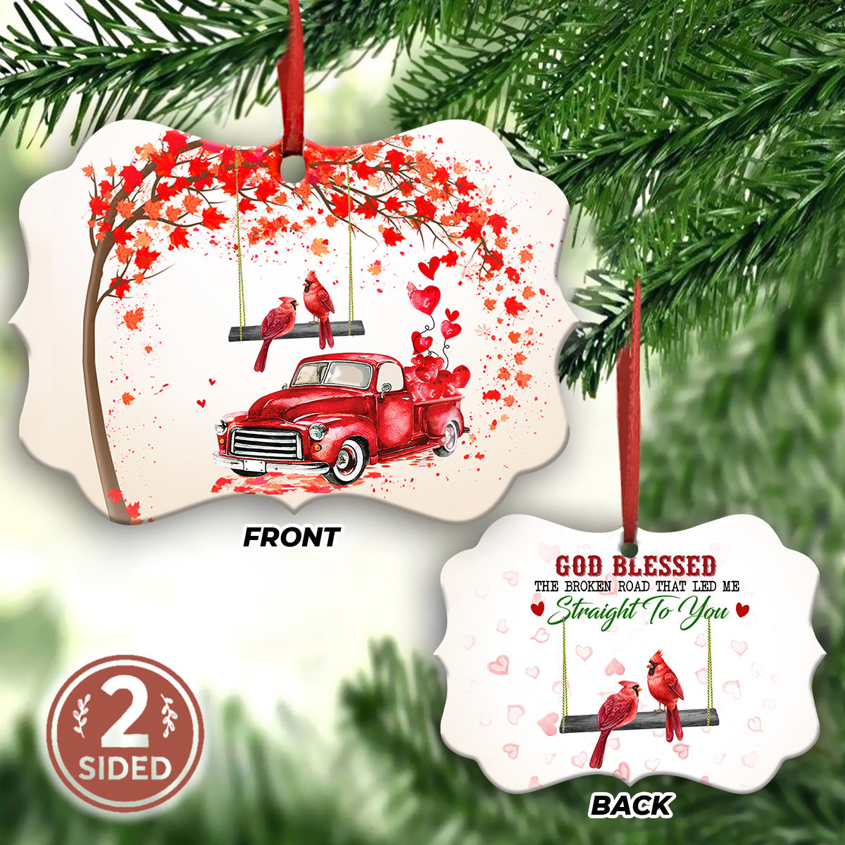 Cardinal Red Truck Metal Ornament - Christmas Ornament - Christmas Gift