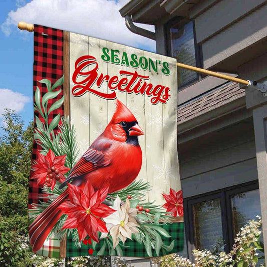 Cardinal Season's Greetings Winter Christmas Flag - Religious Christmas House Flags