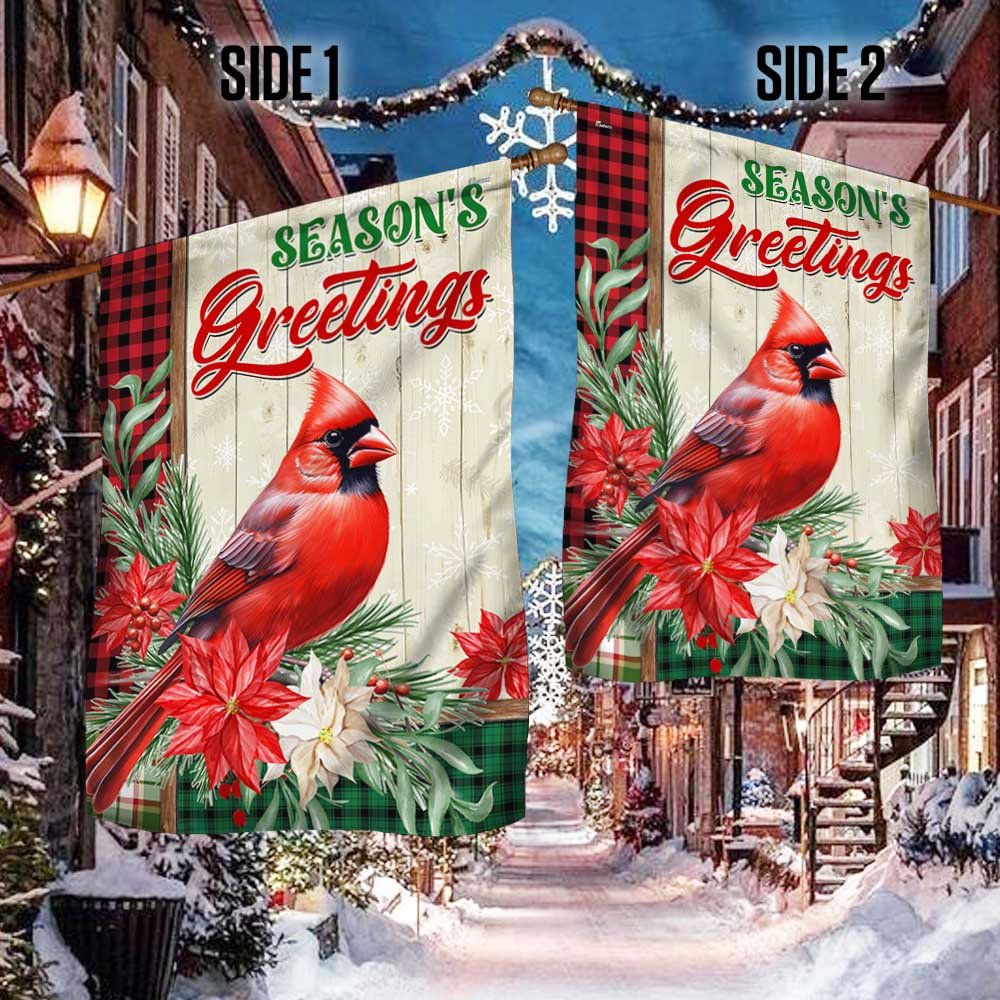 Cardinal Season's Greetings Winter Christmas Flag - Religious Christmas House Flags