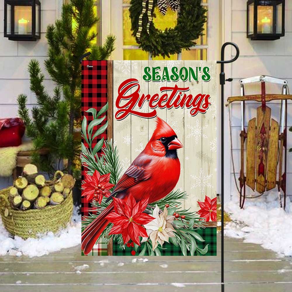 Cardinal Season's Greetings Winter Christmas Flag - Religious Christmas House Flags