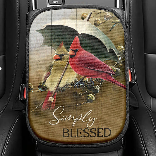 Cardinal Simply Blessed Seat Box Cover, Bible Verse Car Center Console Cover, Christian Inspirational Car Interior Accessories
