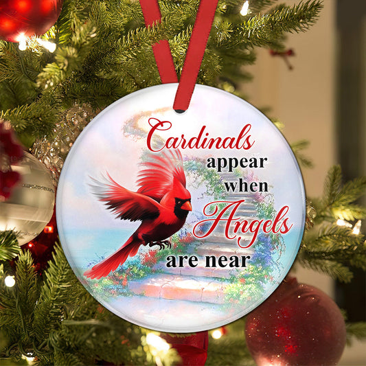 Cardinal When Angels Are Near Ceramic Circle Ornament - Decorative Ornament - Christmas Ornament