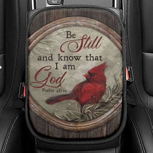 Cardinal Winter Forest Be Still And Know That I Am God Car Center Console Cover, Christian Armrest Seat Cover, Bible Seat Box Cover