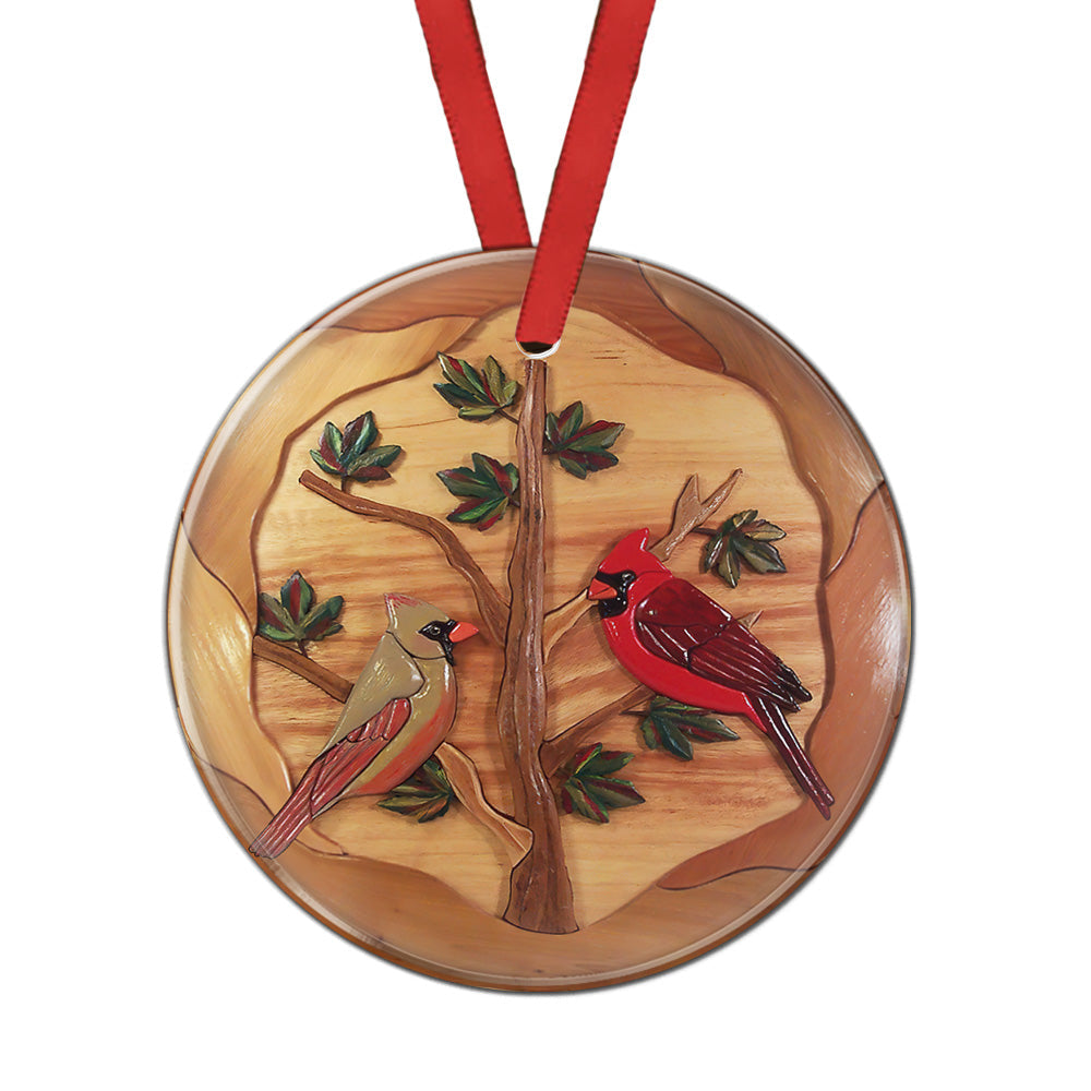 Cardinal Wooden Ceramic Circle Ornament - Decorative Ornament - Christmas Ornament