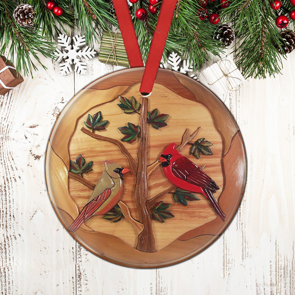 Cardinal Wooden Circle Ornament - Christmas Ornament - Ciaocustom