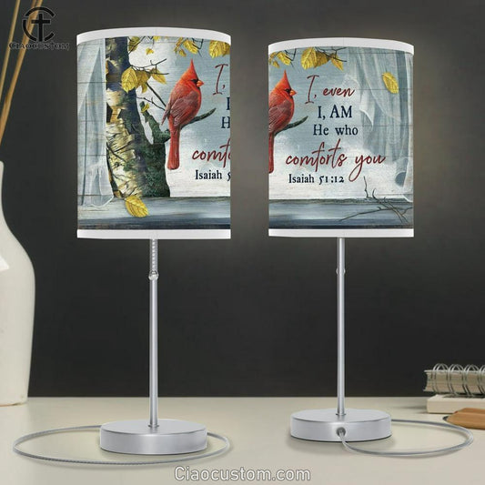 Cardinal Yellow Leaf Window Scarf I, Even I, Am He Who Comforts You Table Lamp