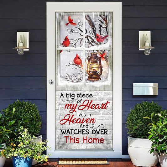 Cardinals. A Big Piece Of My Heart Lives In Heaven Door Cover - Religious Door Decorations