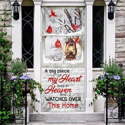 Cardinals. A Big Piece Of My Heart Lives In Heaven Door Cover - Religious Door Decorations