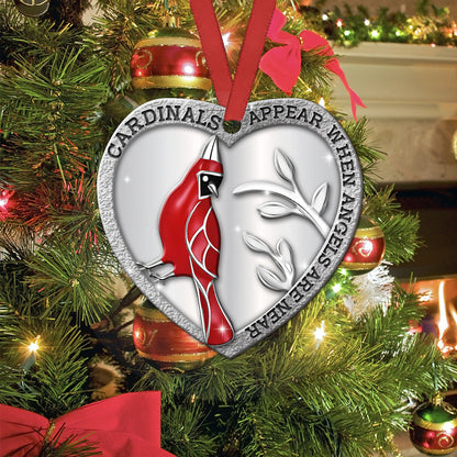 Cardinals Appear When Angels Are Near Heart Ceramic Ornament - Christmas Ornament - Christmas Gift