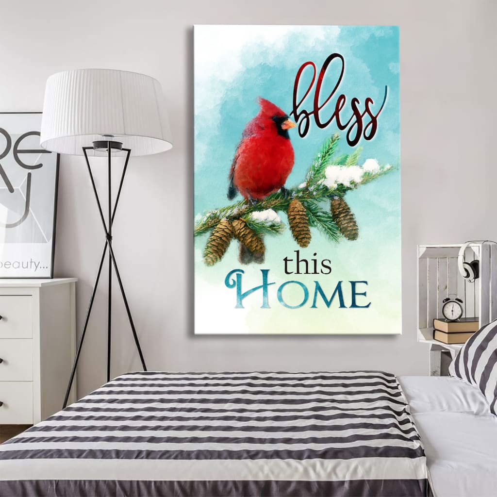 Cardinals Bird Bless This Home Christian Canvas Art - Bible Verse Canvas - Scripture Wall Art