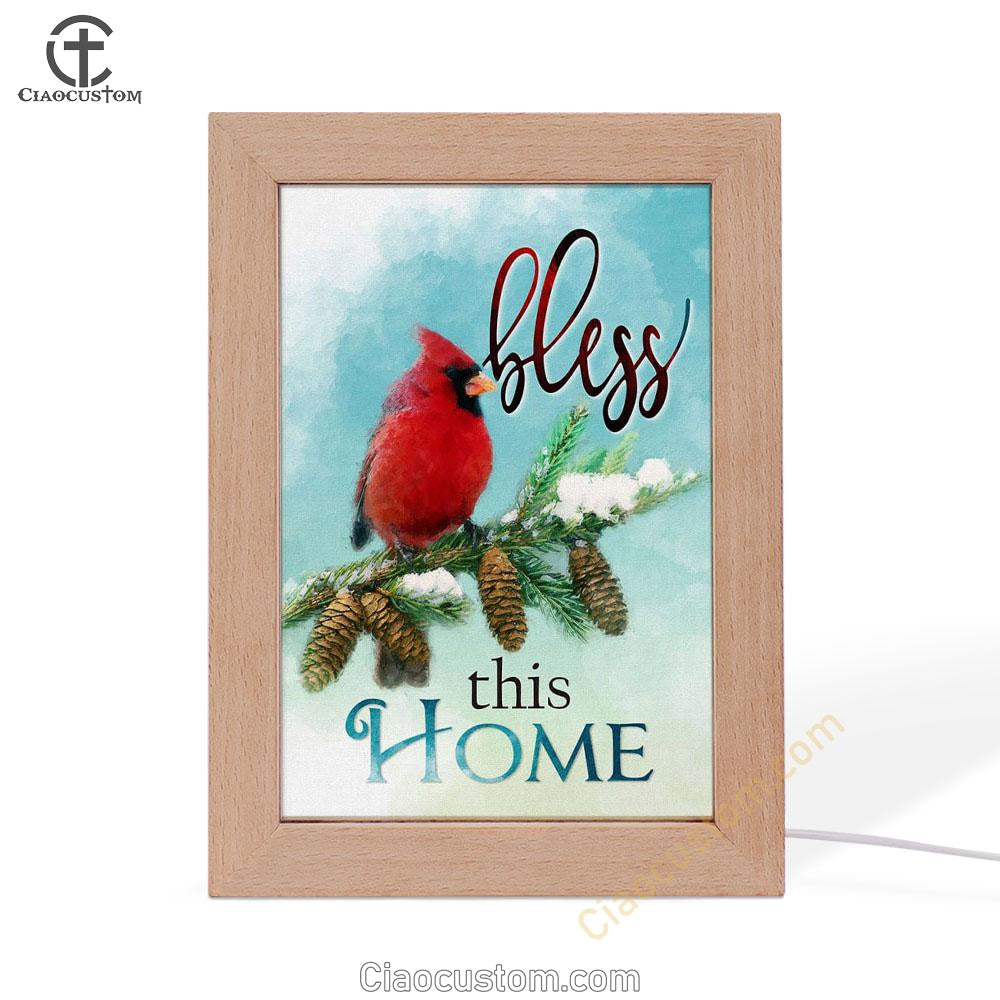 Cardinals Bird Bless This Home Christian Frame Lamp Prints - Bible Verse Wooden Lamp - Scripture Night Light