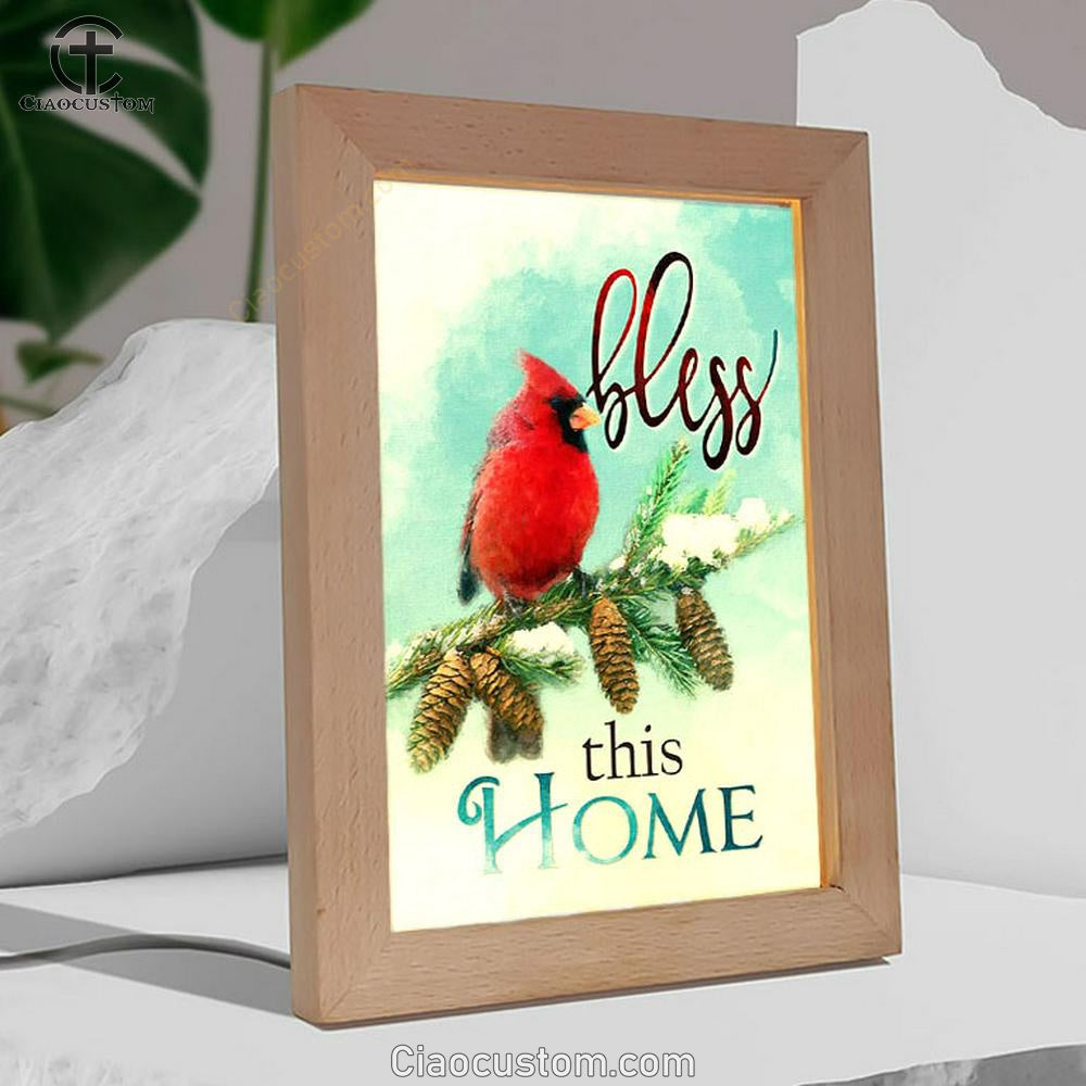 Cardinals Bird Bless This Home Christian Frame Lamp Prints - Bible Verse Wooden Lamp - Scripture Night Light