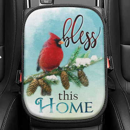 Cardinals Bird Bless This Home Christian Seat Box Cover, Bible Verse Car Center Console Cover, Scripture Car Interior Accessories