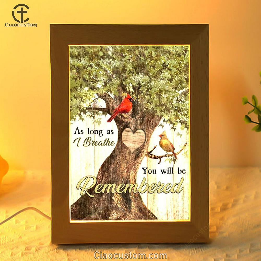 Cardinals Drawing, Oak Tree, Heart Shape, You Will Be Remembered Frame Lamp