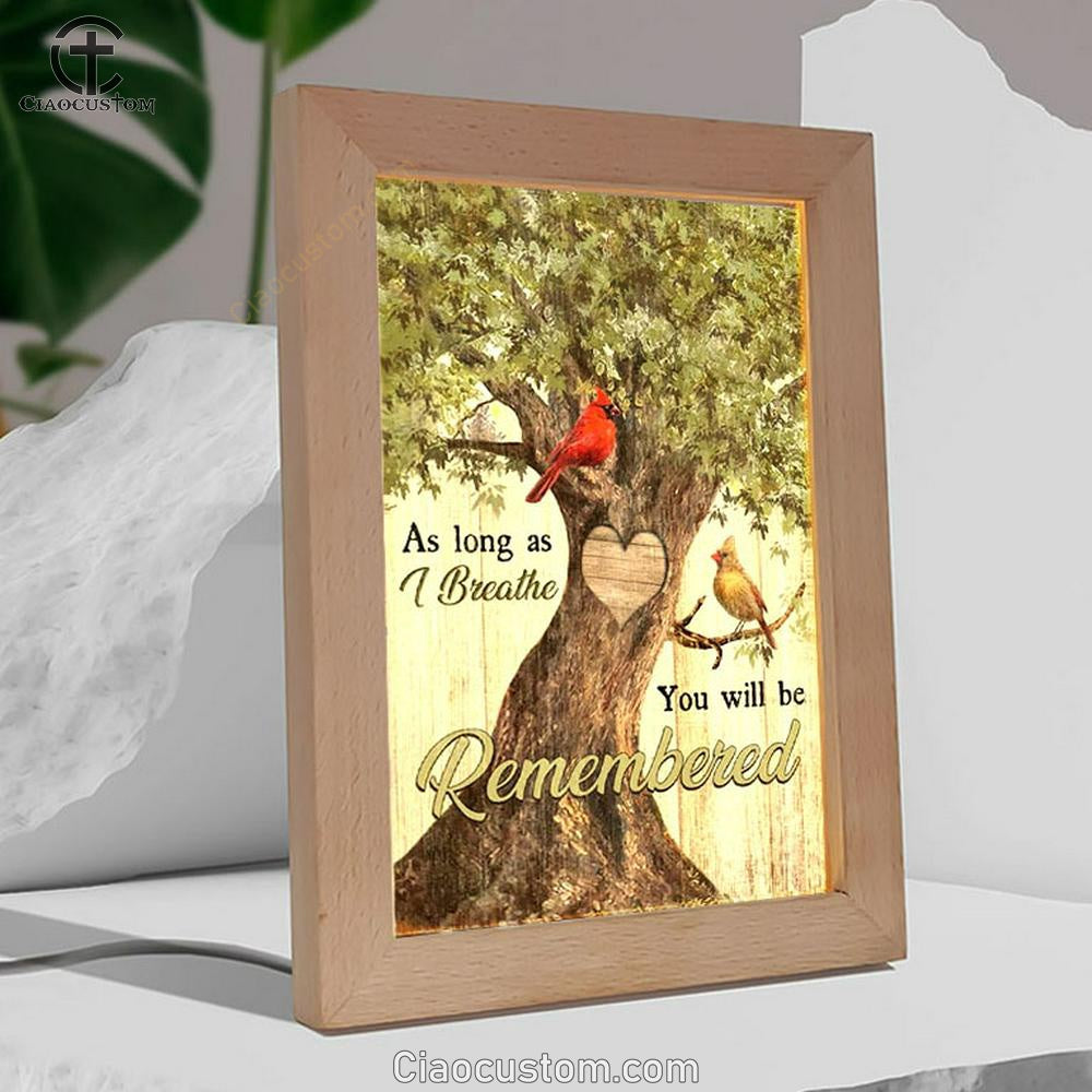 Cardinals Drawing, Oak Tree, Heart Shape, You Will Be Remembered Frame Lamp