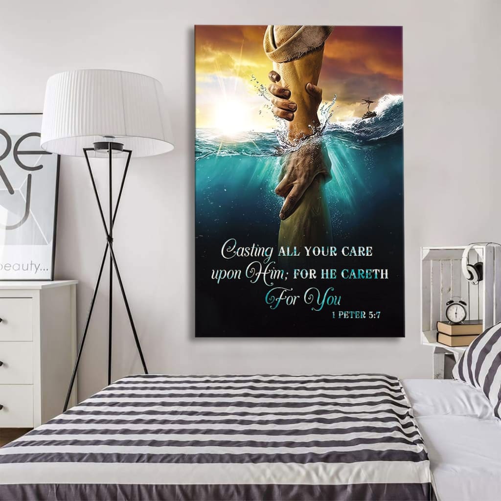 Casting All Your Care Upon Him 1 Peter 57 Kjv Bible Verse Canvas Art - Bible Verse Canvas - Scripture Wall Art