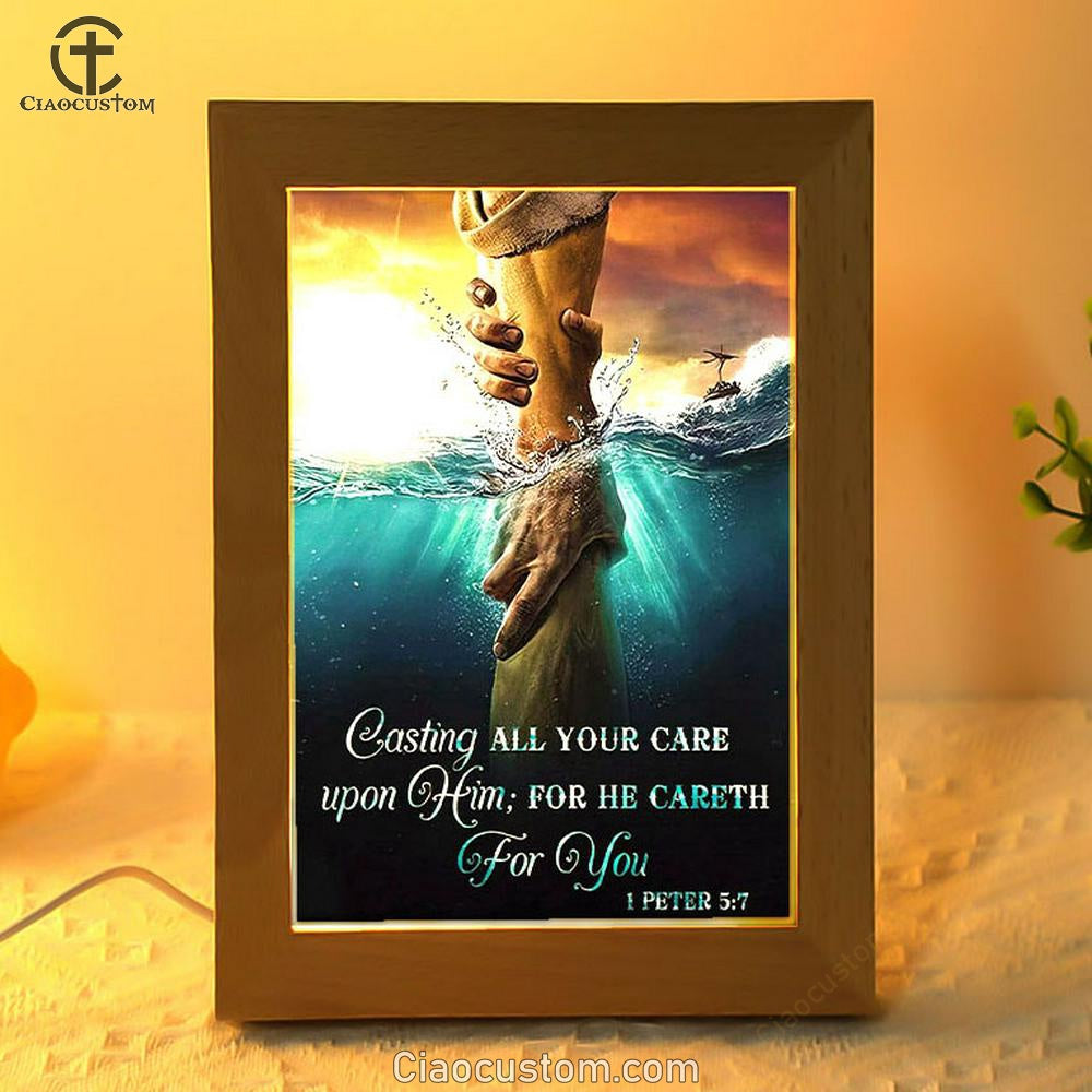 Casting All Your Care Upon Him 1 Peter 57 Kjv Bible Verse Wooden Lamp Art - Bible Verse Wooden Lamp - Scripture Night Light