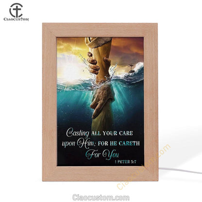 Casting All Your Care Upon Him 1 Peter 57 Kjv Bible Verse Wooden Lamp Art - Bible Verse Wooden Lamp - Scripture Night Light