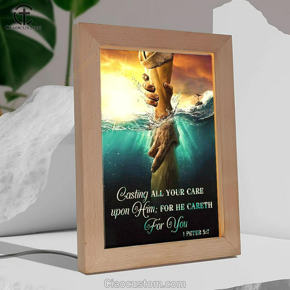 Casting All Your Care Upon Him 1 Peter 57 Kjv Bible Verse Wooden Lamp Art - Bible Verse Wooden Lamp - Scripture Night Light