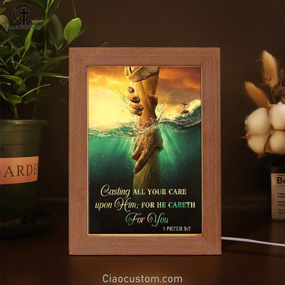 Casting All Your Care Upon Him 1 Peter 57 Kjv Bible Verse Wooden Lamp Art - Bible Verse Wooden Lamp - Scripture Night Light