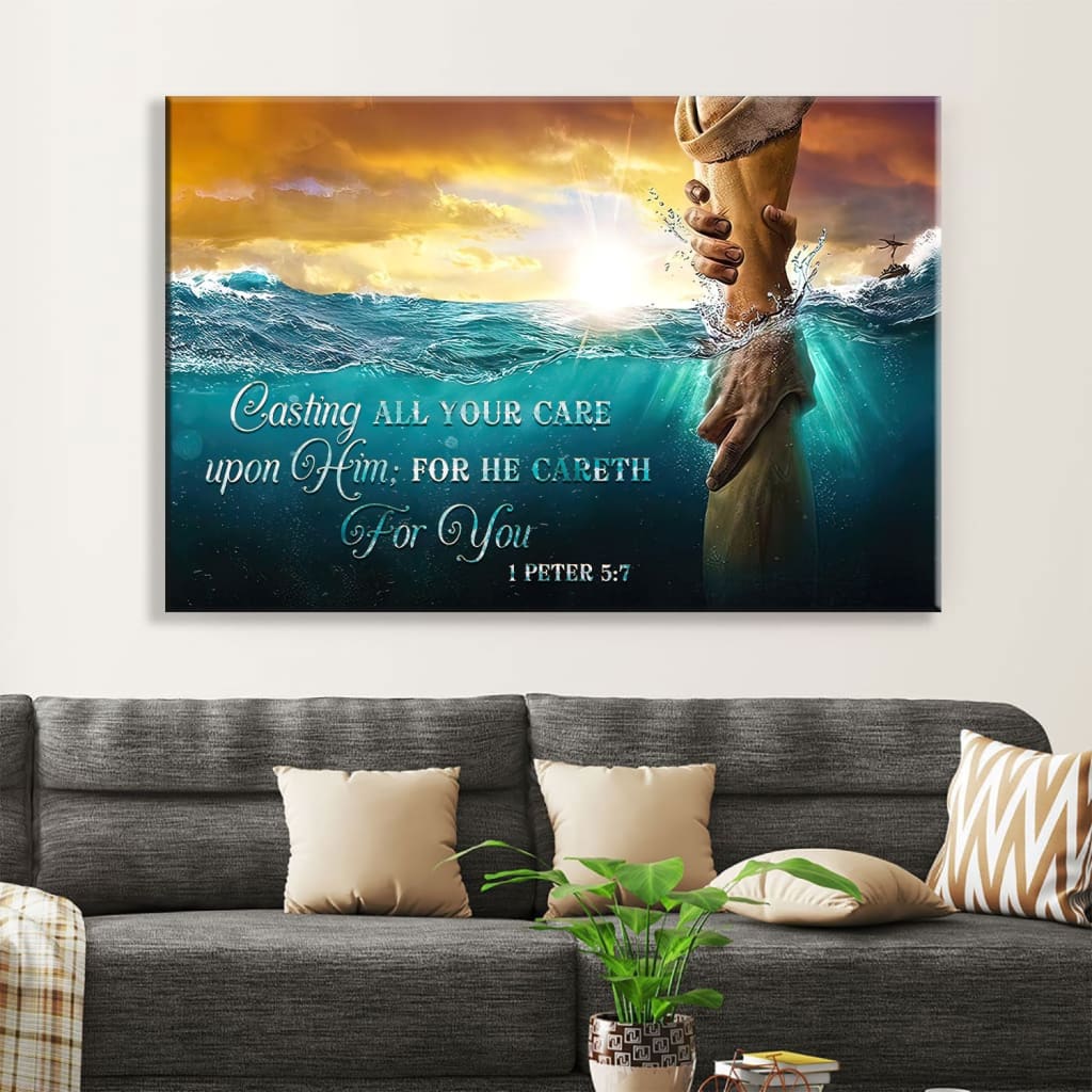Casting All Your Care Upon Him 1 Peter 57 Kjv Canvas Print, Bible Verse Wall Art - Religious Wall Decor