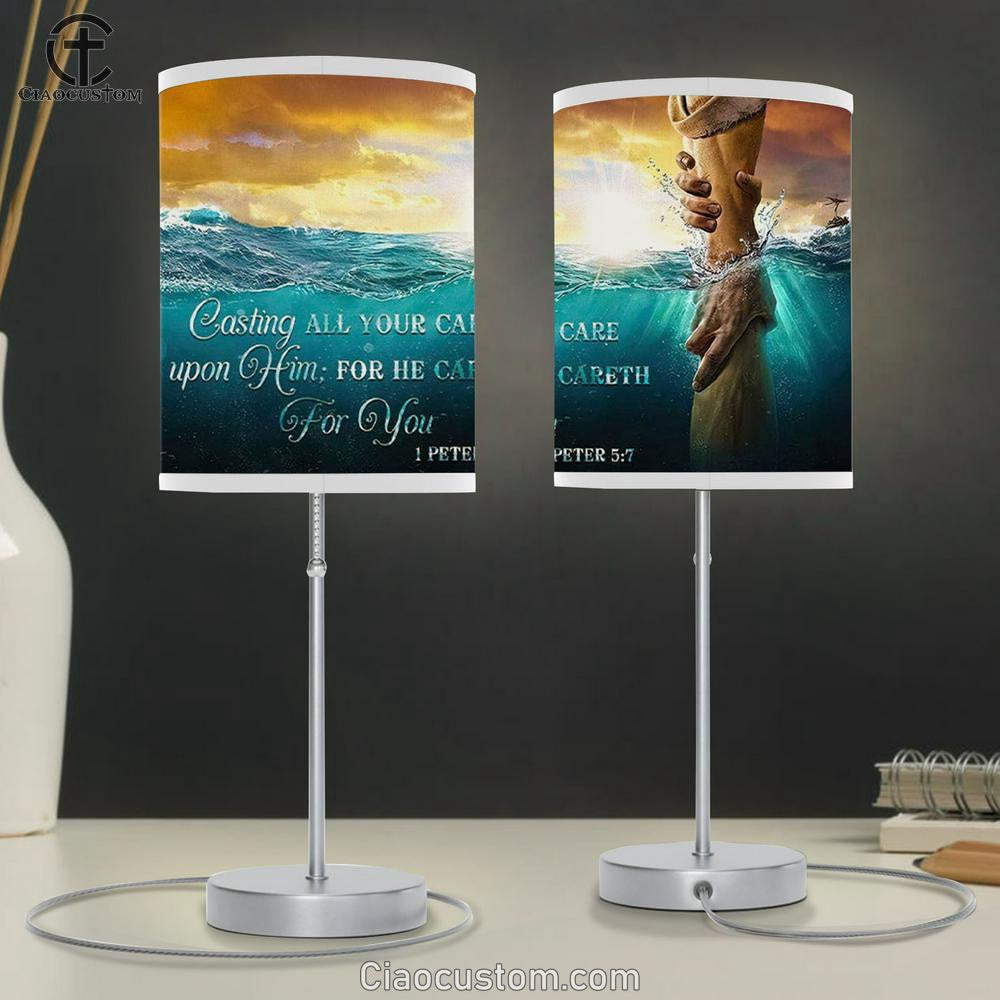 Casting All Your Care Upon Him 1 Peter 57 Kjv Table Lamp Print - Bible Verse Lamp Art - Christian Room Decor