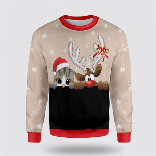 Cat And Reindeer Ugly Christmas Sweater For Men And Women, Best Gift For Christmas, Christmas Fashion Winter