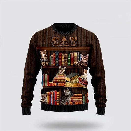 Cat Bookcase Ugly Christmas Sweater For Men And Women, Best Gift For Christmas, Christmas Fashion Winter