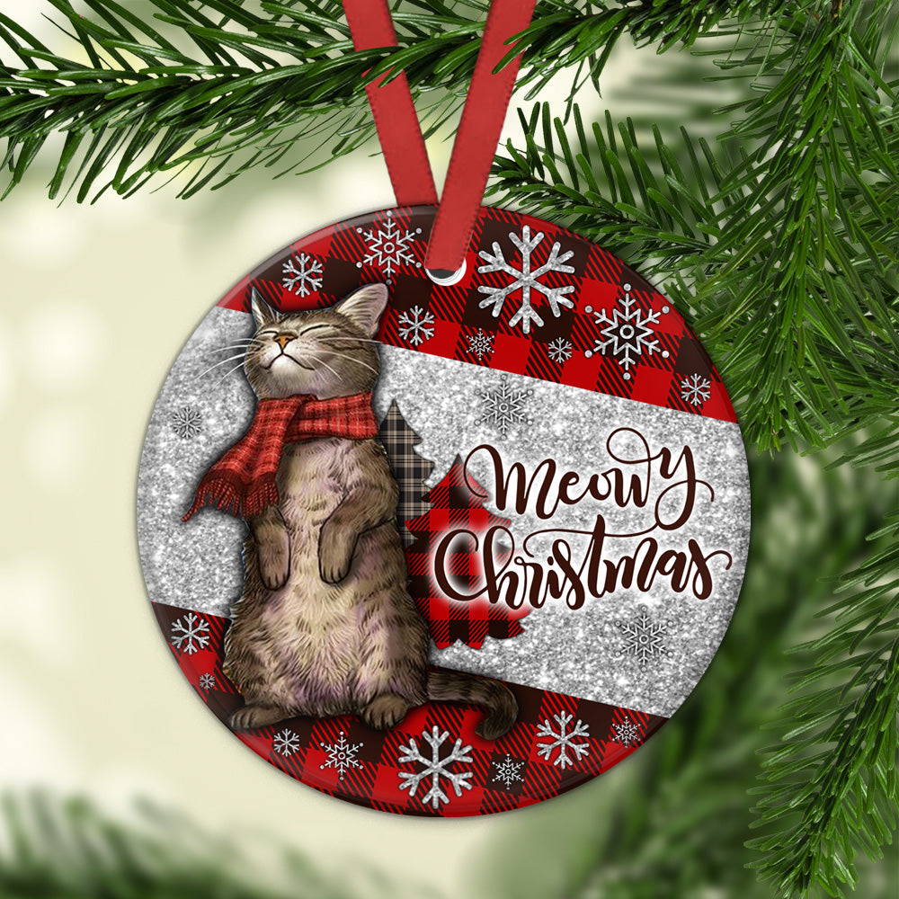 Cat Christmas Art Circle Ornament - Christmas Ornament - Ciaocustom